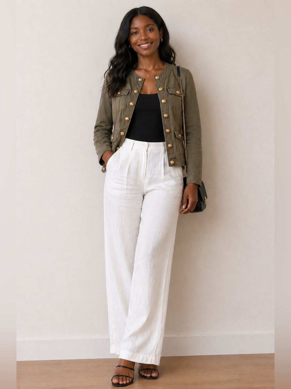 White House Black Market Olive Military-Style Jacket with Gold Buttons